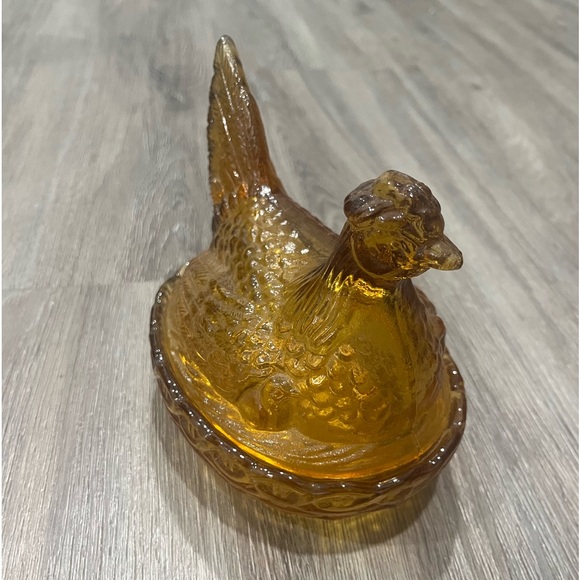 Vintage Amber Glass Nesting Hen Chicken Dish L E Smith - Picture 3 of 9
